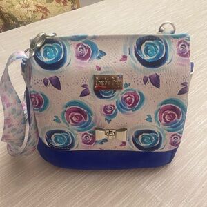 Barb’s Bags Crossbody Floral Bag Tote in Blue Purple Teal